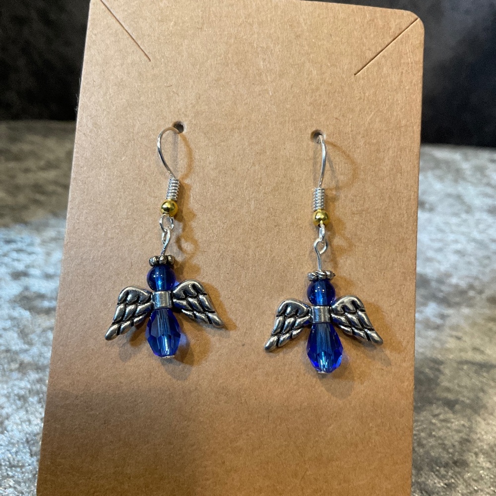 Blue and Silver Angel Pierced Earrings
